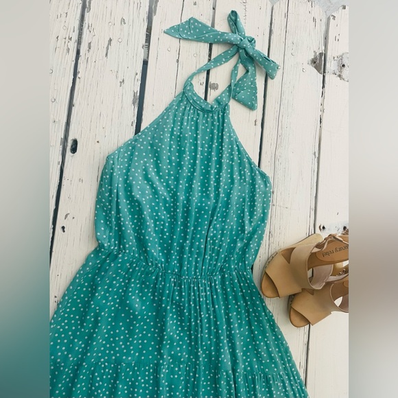 Green White Polka dot Maxi Dress size M. - Picture 8 of 10